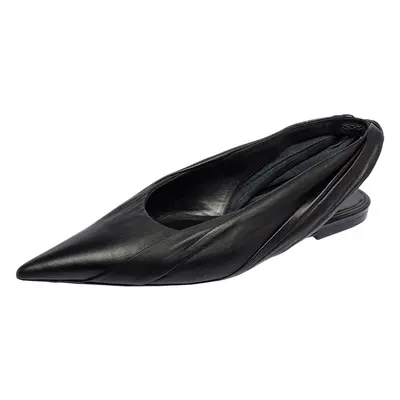 Balenciaga Black Leather Knife Pointed Toe Slingback Flats Size