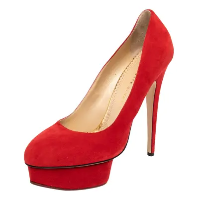 Charlotte Olympia Red Suede Dolly Platform Pumps Size