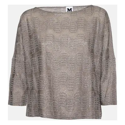 M Missoni Grey Lurex Zig Zag Knit Top