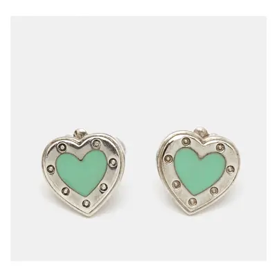 Tiffany & Co. Love Tiffany Blue® Enamle Heart Sterling Silver Stud Earrings