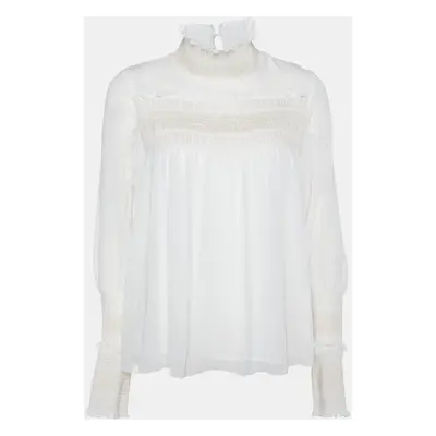 See by Chloe Natural White Sheer Crepe Smocked Blouse