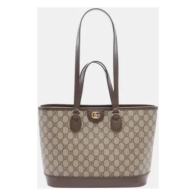 Gucci Coated Canvas Leather Beige Brown Ophidia Small Gg Supreme Tote Bag