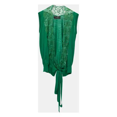 Dolce & Gabbana Green Wool & Lace Trimmed Sleeveless Wrap Top