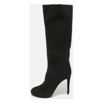 Sergio Rossi Black Suede Platform Knee Length Boots Size