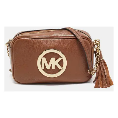 Michael Kors Brown Leather Logo Camera Crossbody Bag