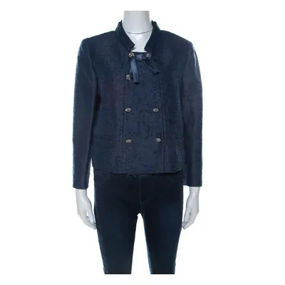 Valentino Blue Silk Jacquard Box Fit Cropped Jacket