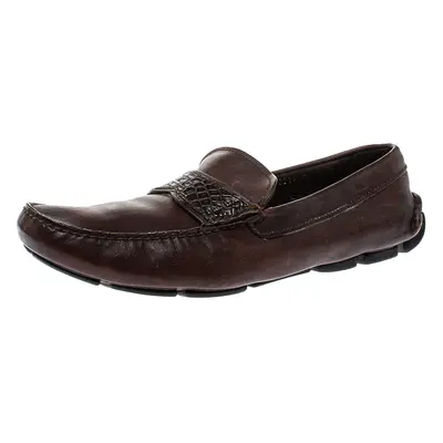 Prada Brown Croc And Leather Slip On Loafers Size 44.5