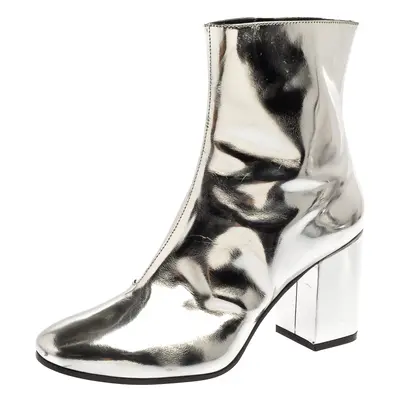 Balenciaga Metallic Silver Patent Leather Ankle Boots Size