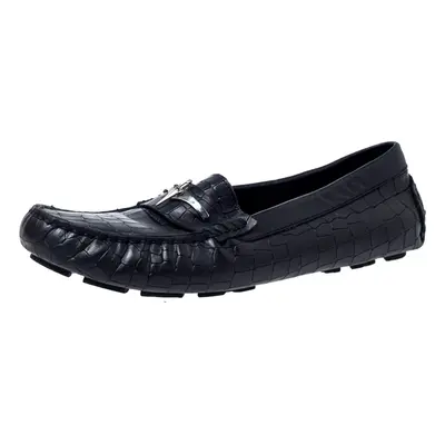 Cesare Paciotti Black Croc Embossed Leather Slip On Loafers Size