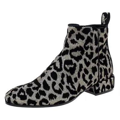 Dolce & Gabbana Black/Silver Animal Print Lurex and Velvet Ankle Boots Size