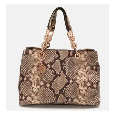 MICHAEL Michael Kors Beige/Brown Python Embossed Leather Cynthia Satchel