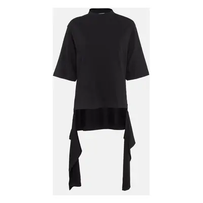 Balenciaga Black Cotton Knit Deconstructed Drape T-Shirt