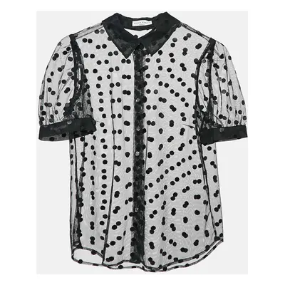 Sonia Rykiel Black Polka Dot Embroidery Sheer Tulle Blouse