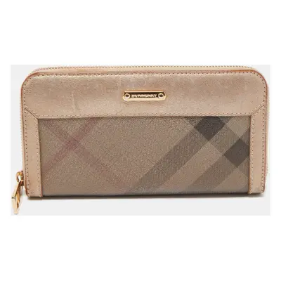 Burberry Metallic Beige Nova Check Coated Canvas Zip Around Wallet