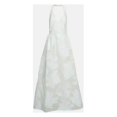 Max Mara White Lurex Jacquard Halter Neck Ermione Gown