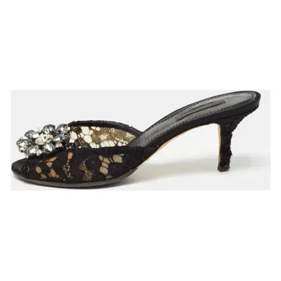 Dolce & Gabbana Black Lace and Mesh Bianca Sandals Size