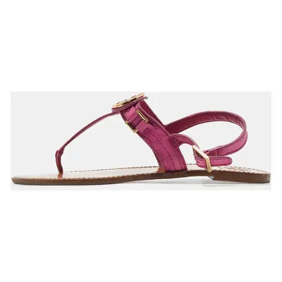 Tory Burch Pink Leather Logo Detail Thong Slingback Flat Sandals Size