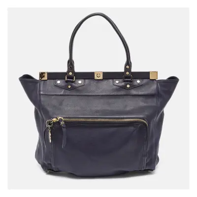 Lanvin Navy Blue Leather Magnetic Frame Tote