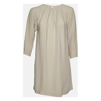 Miu Miu Beige Crepe Gathered Neckline Shift Dress