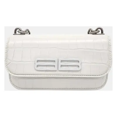 Balenciaga White Patterned Leather Gossip Shoulder Bag