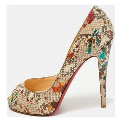 Christian Louboutin Multicolor Python Leather Lady Peep Toe Platform Pumps Size