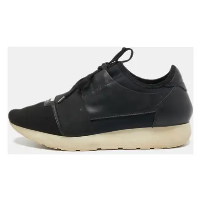 Balenciaga Black Leather and Mesh Race Runner Sneakers Size