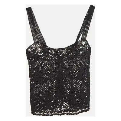 Dolce & Gabbana Black Crochet Knit Sheer Cami Top