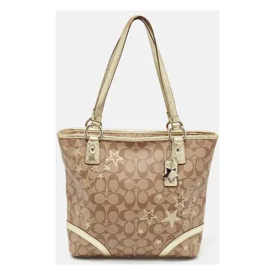 Coach Beige/Gold Signature Coated Canvas and Leather Heritage Star Tote