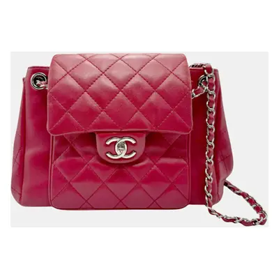 Chanel Red Silver Lambskin Shoulder Bag