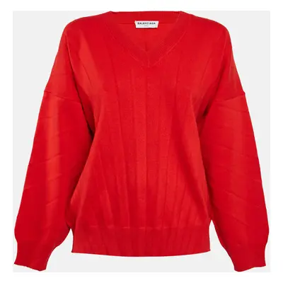 Balenciaga Red Pleated Effect Virgin Wool Sweater