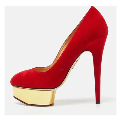 Charlotte Olympia Red Suede Dolly Platform Pumps Size