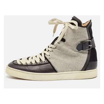 Christian Louboutin Black/Cream Canvas and Leather Alfie High Top Sneakers Size