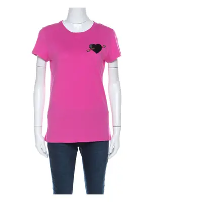 Valentino Pink Cotton Heart Applique T Shirt