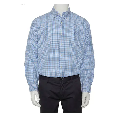 Ralph Lauren Blue & White Checkered Cotton Button Front Shirt