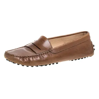 Tod's Brown Leather Penny Slip On Loafers Size