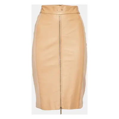 Elisabetta Franchi Gold Beige Leather & Jersey Pencil Skirt