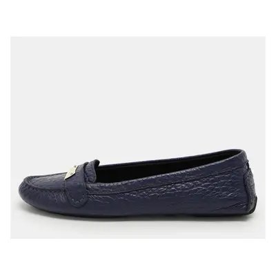 Burberry Blue Leather Embellished Loafers Size