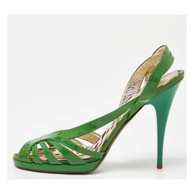 Roberto Cavalli Green Patent Leather Strappy Sandals Size