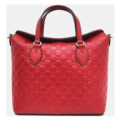 Gucci Red Leather Medium Guccissima Top Handle Bag