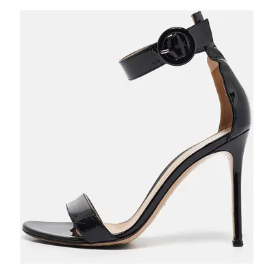 Gianvito Rossi Black Patent Leather Portofino Ankle Strap Sandals Size