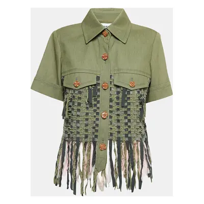 Chanel Green Gabardine Cuba Fringed Short Sleeve Jacket