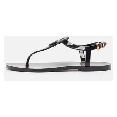 Valentino Black Jelly VLogo Thong Flat Sandals Size