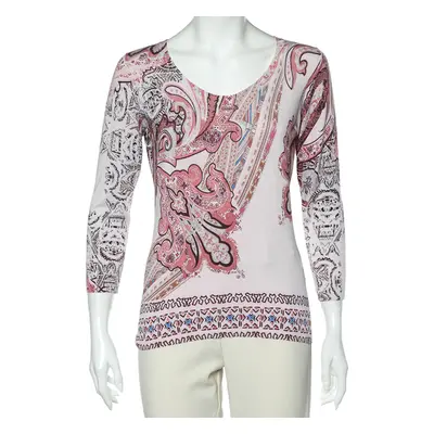 Etro Pink Paisley Printed Silk Knit Sweater