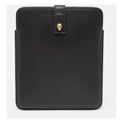 Alexander McQueen Black Leather Skull Embellished iPad Case