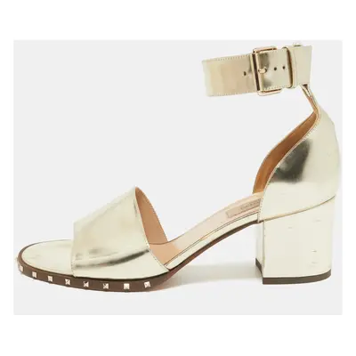 Valentino Gold Leather Soul Rockstud Ankle Strap Sandals Size