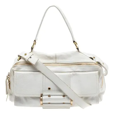 Givenchy White Leather East West Buckle Top Handle Bag