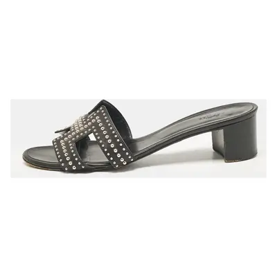 Hermes Black Studded Leather Oasis Sandals Size