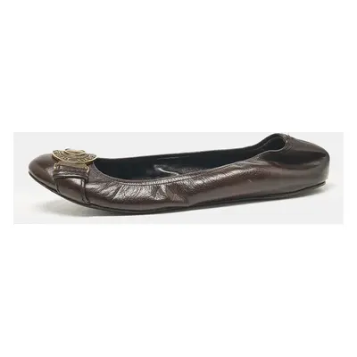 Burberry Dark Brown Leather Buckle Detail Scrunch Ballet Flats Size