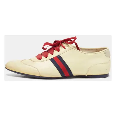 Gucci Cream Patent Leather Lace Up Sneakers