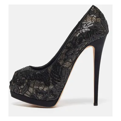 Giuseppe Zanotti Black/Gold Lace and Sequins Sharon Platform Pumps 39.5